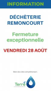 Déchèterie de Remoncourt fermée le 28 août